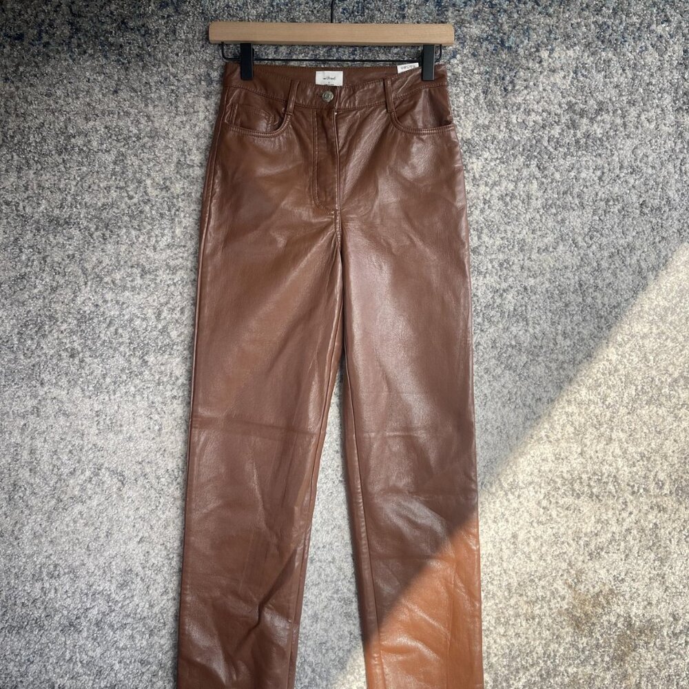 Wilfred Pants‎ Womens Small Brown Vegan Leather High Rise Straight Leg Aritzia